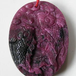 原矿纯天然红宝石机器雕刻年年有余吊坠/年年有鱼项坠/动物雕件