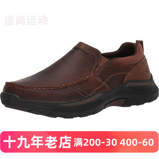 Skechers斯凯奇纯真皮男低帮一脚蹬春秋防滑休闲商务皮鞋66146