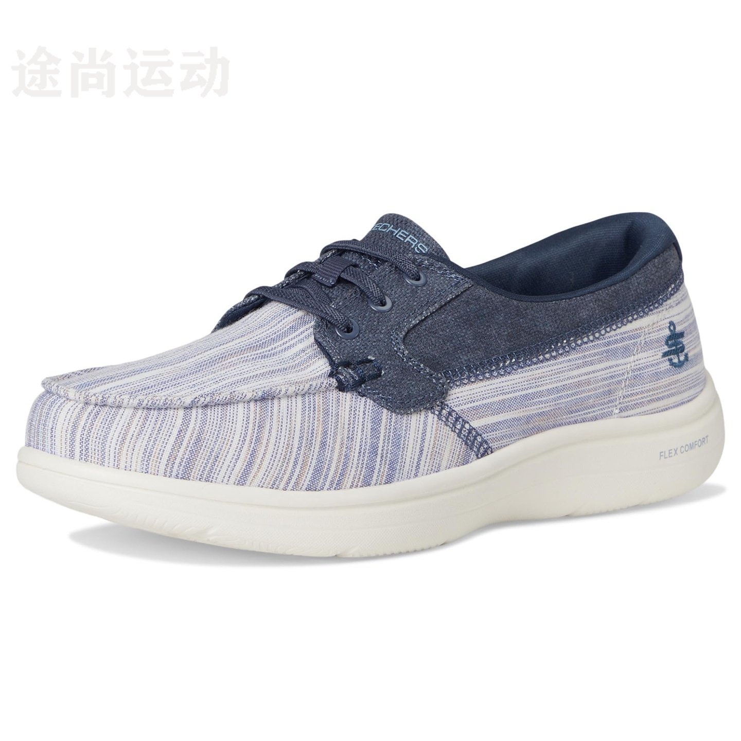 斯凯奇一脚蹬女条纹帆布休闲鞋