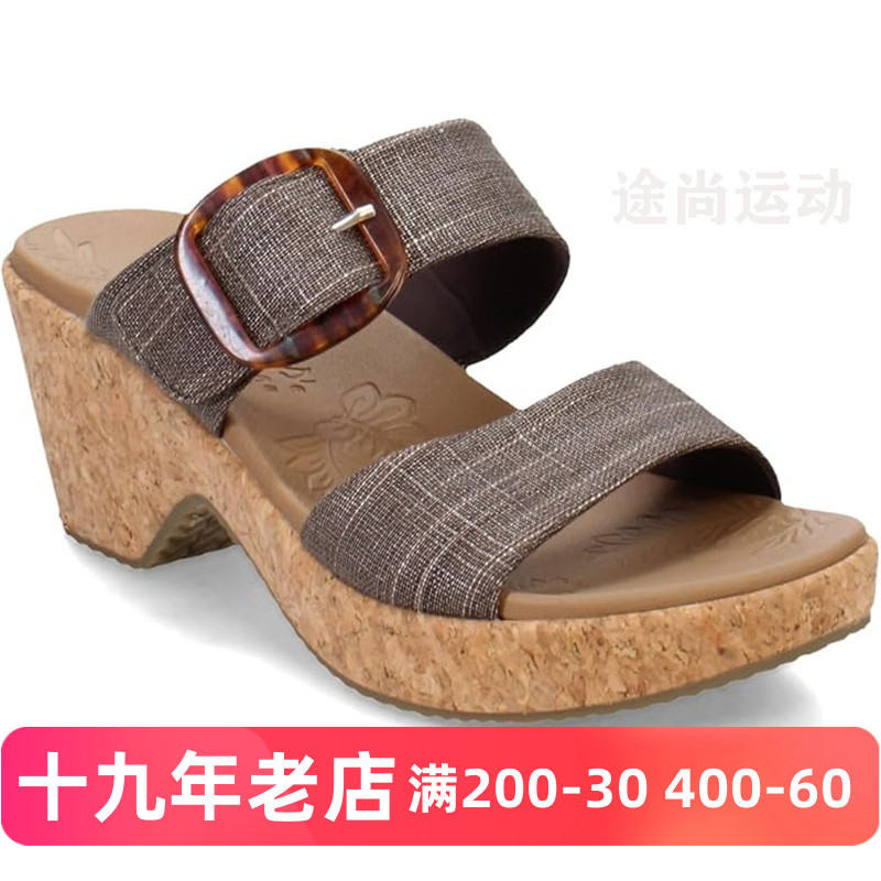 斯凯奇厚女夏底帆布方跟凉拖鞋