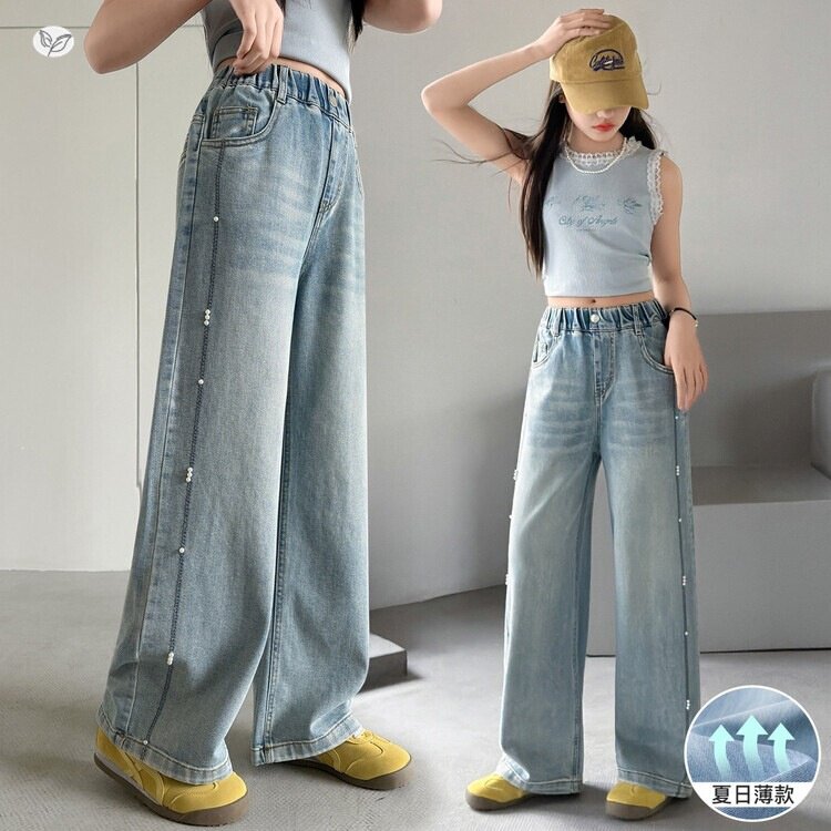 女童天丝牛仔裤子冰丝夏季新款防蚊裤长裤女孩大童休闲超好看薄款