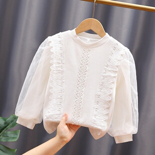 高档童装女童长袖上衣春秋薄款中大童外穿百搭t恤儿童公主打底衫6