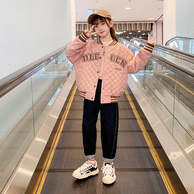 女童加绒外套秋冬装2025新款儿童洋气棒球服大童女孩夹棉加厚夹克