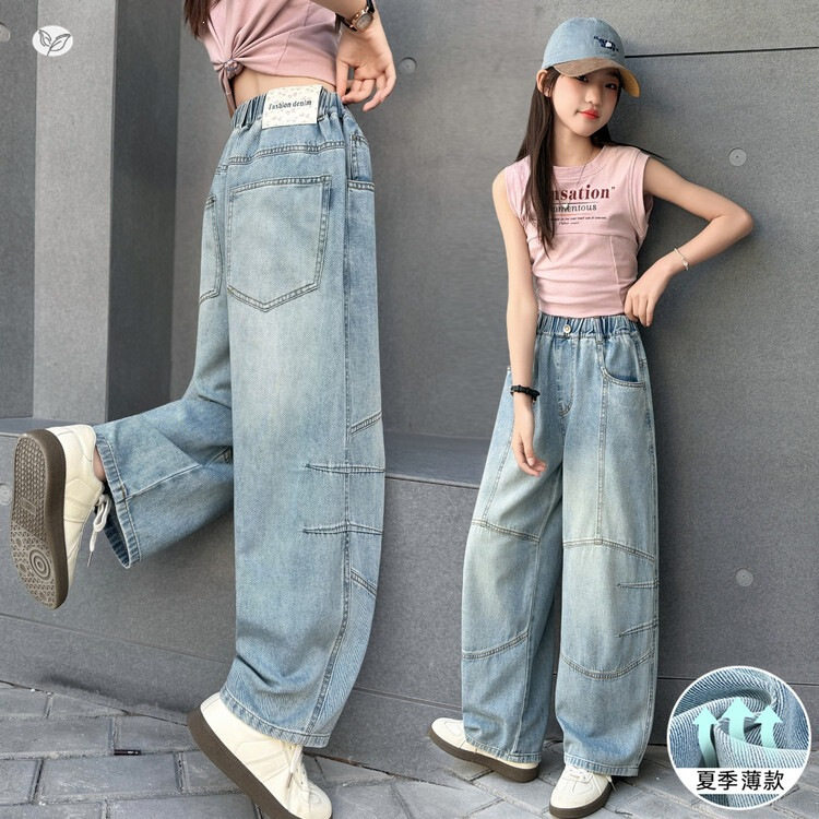 女童天丝牛仔裤子冰丝夏季新款防蚊裤长裤女孩大童休闲超好看薄款