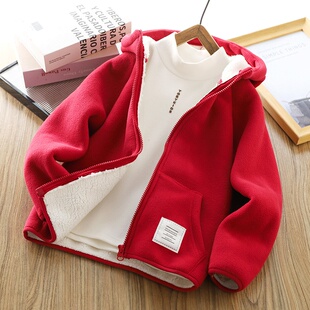 春节冬装男童羊羔绒外套加绒加厚外套保暖中大童本命年红色休闲服