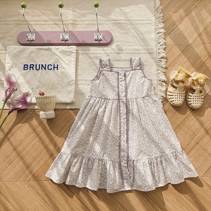 宝宝2026夏季法式复古蕾丝花边女童连衣裙童装韩版印花儿童背心裙