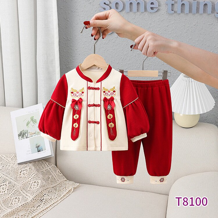 春秋新款周岁礼服套装男女宝宝中式喜庆唐装汉服婴儿生日抓周冠衣