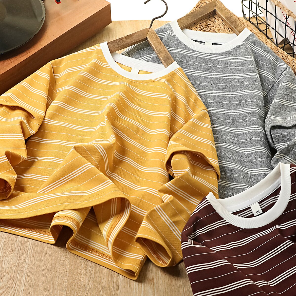 男童长袖棉t恤春秋装新儿童打底衫中大童男孩条纹体恤青少年上衣