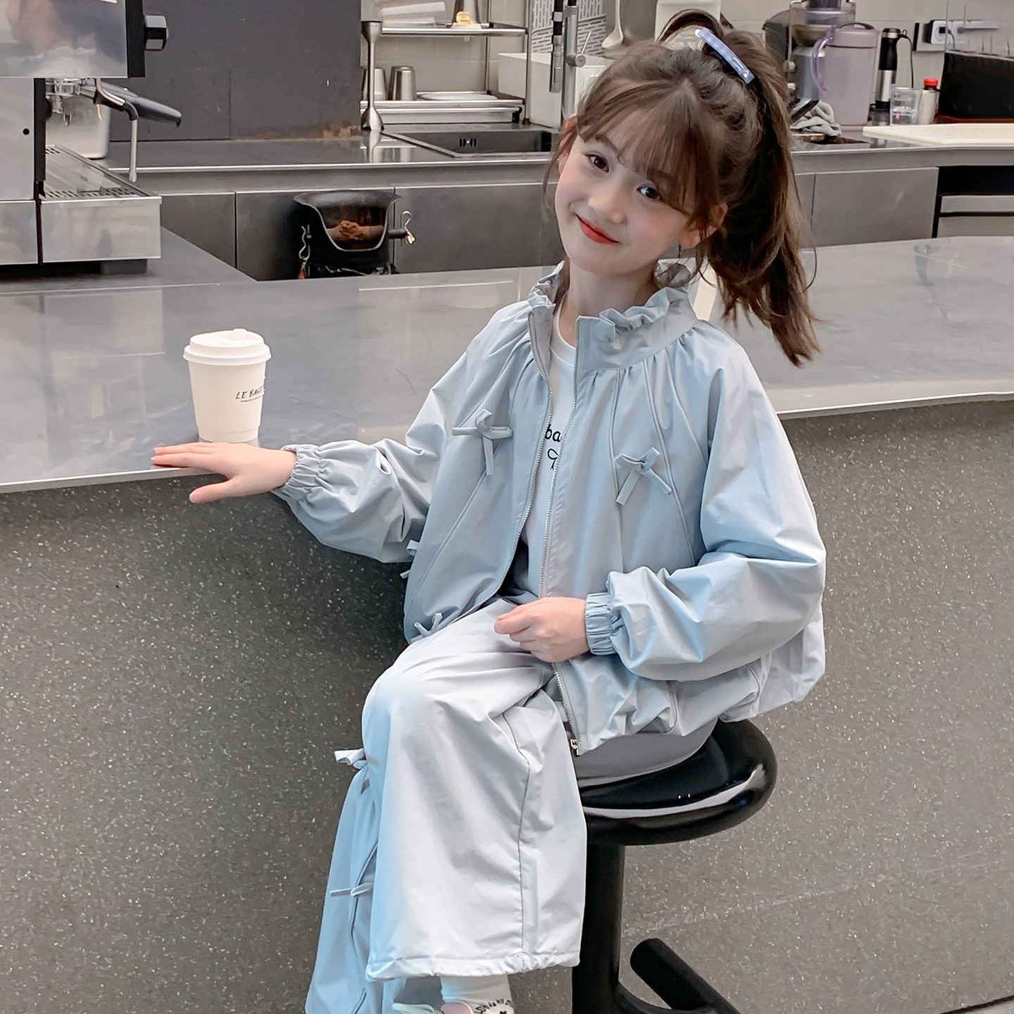 女童秋装套装2025新款洋气女孩儿童春秋冲锋衣外套运动休闲两件套