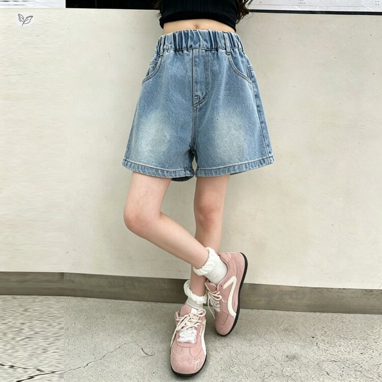 女童牛仔短裤夏季薄款外穿2026新款中大童女孩儿童时髦黑色裤子