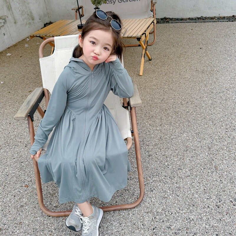 女童防晒衣夏季新款冰丝儿童夏天轻薄外套透气长款宝宝空调服洋气