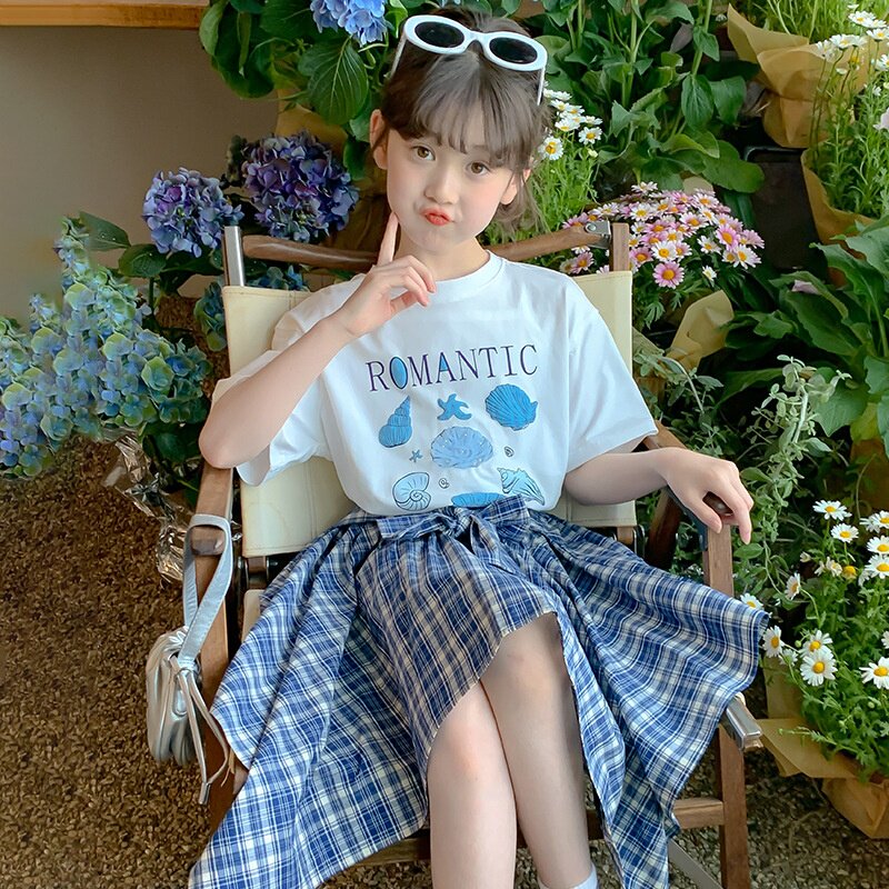 女童套装夏装2025新款儿童夏季短袖t恤裙子洋气女孩连衣裙两件套
