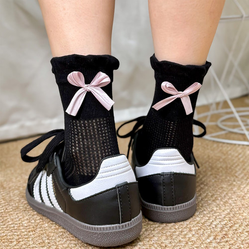 日系花边可爱蝴蝶结饰品袜子女中筒袜ins潮百搭透气学院风配单鞋
