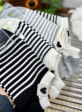 个性布标隐形船袜袜子女纯棉浅口日系复古春夏薄款条纹百搭学院风