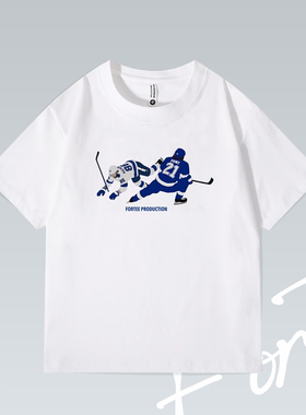 Fortee 绊一跤 冰球 恶搞 NHL 运动潮流印花重磅T恤男女宽松短袖