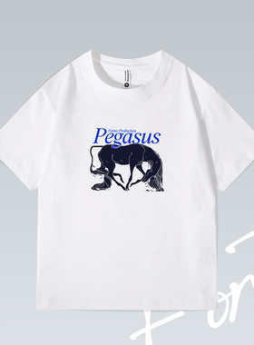 Fortee 珀伽索斯 神话 马年 美式潮流印花重磅T恤男女宽松短袖