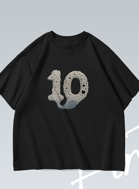 泡沫数字美式复古落肩做旧重磅水洗个性潮流印花T恤男女宽松短袖