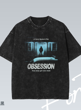 Fortee 痴迷 Obsession 恐怖电影影迷水洗黑重磅T恤男女宽松短袖