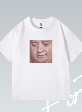 鲸 A24 布兰登费舍电影落肩街头个性潮流印花重磅T恤男女宽松短袖