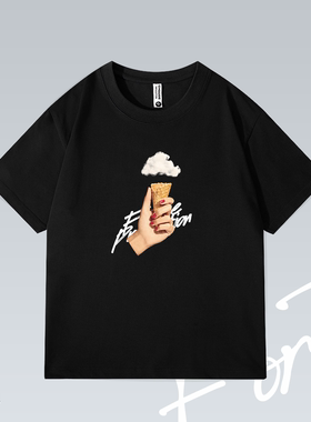 Fortee 雪糕云 美式街头vibe落肩潮流印花重磅T恤男女宽松短袖
