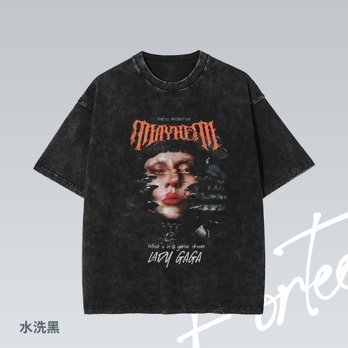 Fortee Mayhem Lady Gaga 音乐流行个性印花重磅T恤男女宽松短袖