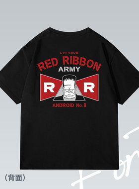 龙珠黑绸军人造人动漫落肩水洗个性潮流印花重磅T恤男女宽松短袖