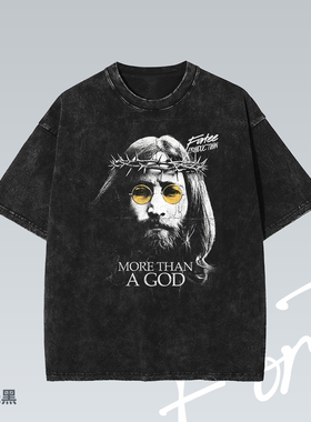 Fortee 比神更多 vintage列侬披头士美式水洗重磅T恤男女宽松短袖