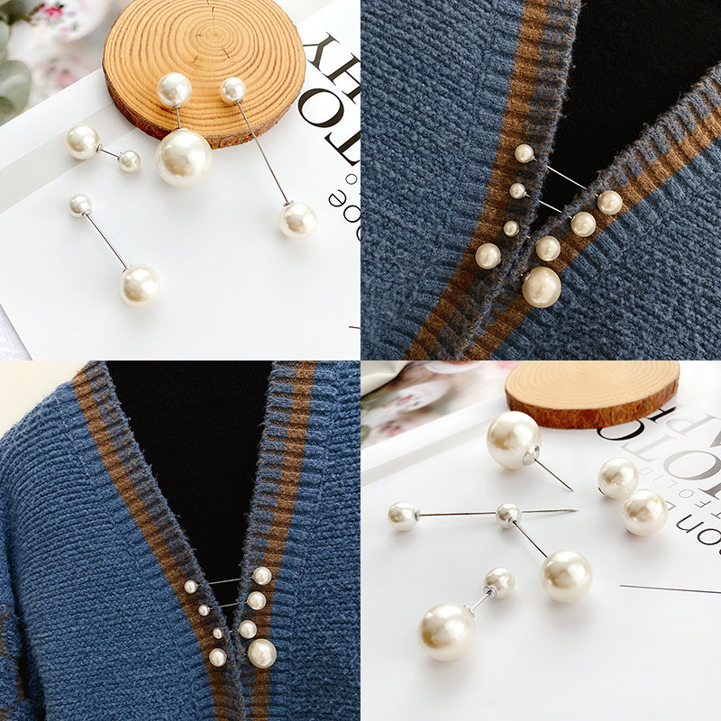 브로치 노출 방지 버클 진주 귀여운 일본 유행 성격 스웨터 카디건 여성을위한 고정 칼라 핀 장식