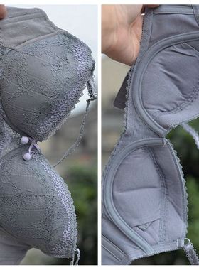 日本纯元稀有 蕾丝有机纯棉文胸薄型软钢圈舒适健康 灰色32A34A