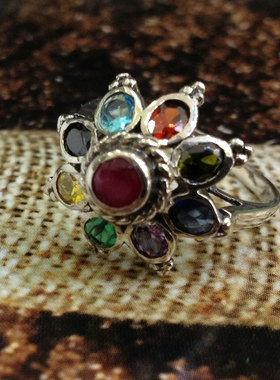 泰国天然红宝石纯银民族风戒指