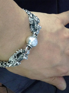 泰国双龙戏珠朋克风手工银特价