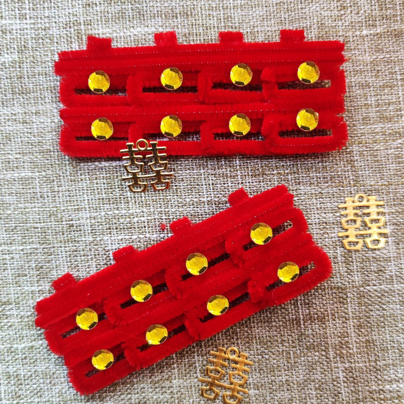 结婚庆用品女嘉宾头戴头喜花红绒泡沫喜字花小夹子天津红丝绒包邮