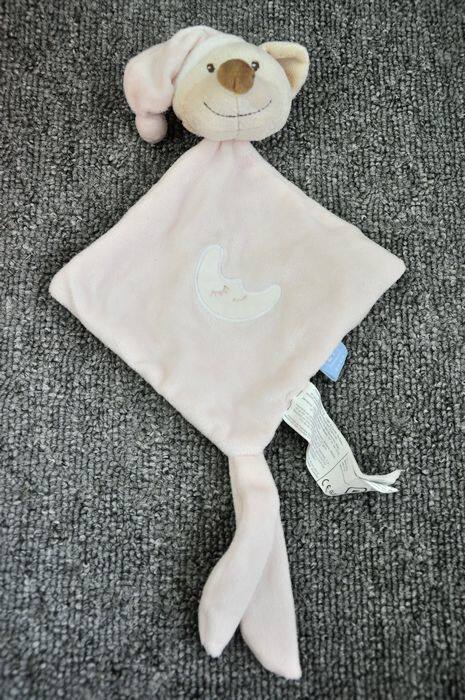 外单 粉色戴睡帽的小熊 婴儿安抚巾宝宝口水巾 小方巾