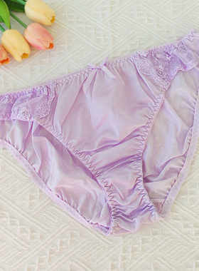 日单日系少女低腰三角内裤刺绣蕾丝甜美薄款精编大码胖MM浅紫色5L