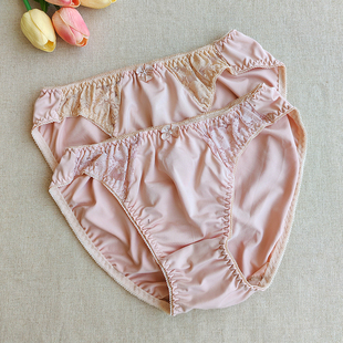 日单日系柔软牛奶丝甜美舒适包臀低腰少女三角内裤 蕾丝肤粉色 薄款