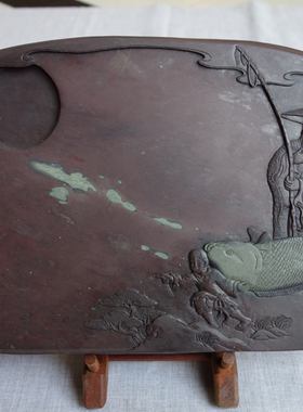 梁伟明大师手工雕作品 宋坑“得利图”端砚台 34.5cmx22cmx5cm