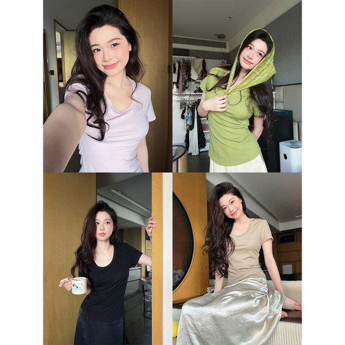 六指导 清凉自在 莱赛尔休闲短袖T恤夏季修身显瘦通勤百搭上衣女