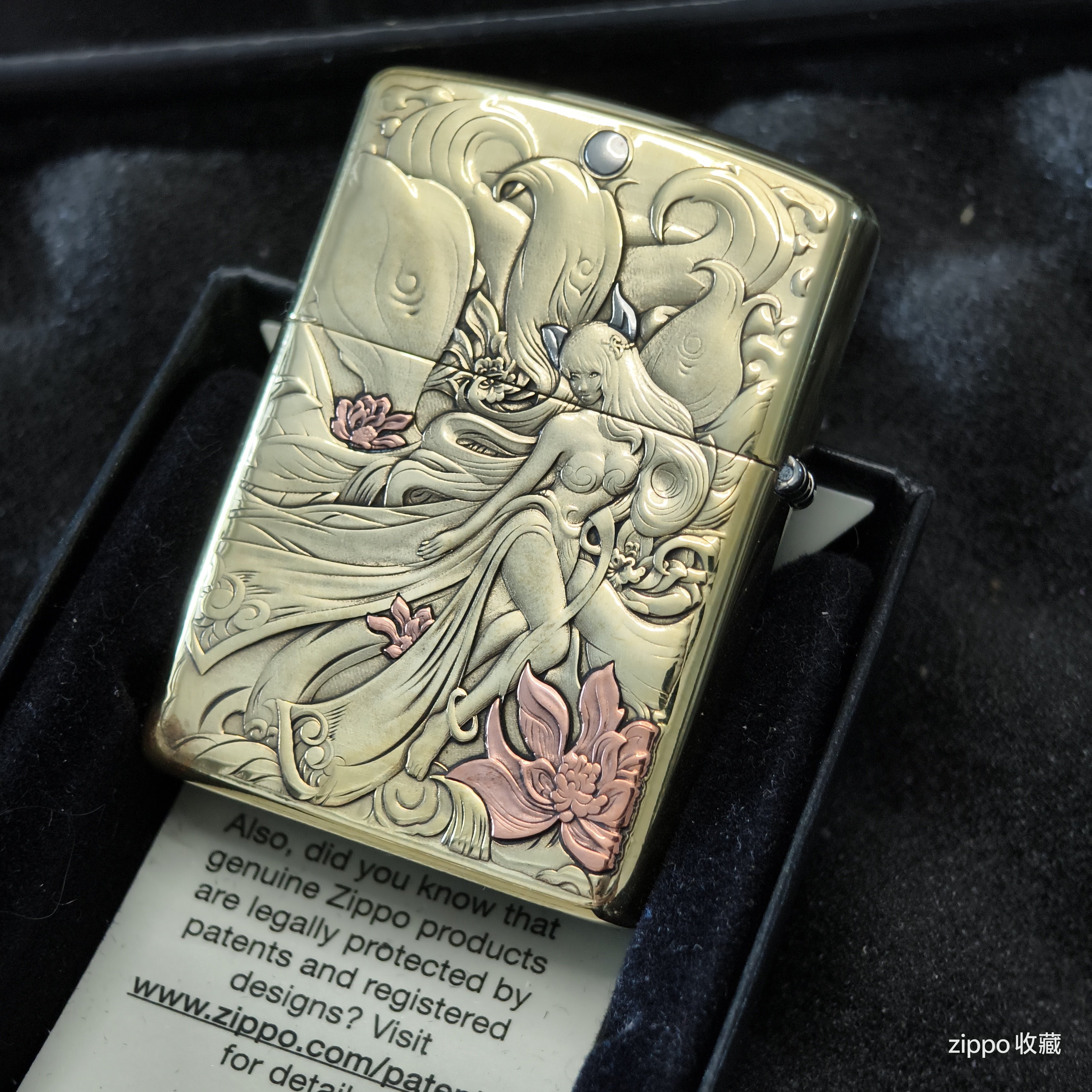 zippo原装芝宝打火机正版盔甲纯铜双面雕鬼王九尾狐望月煤油防风