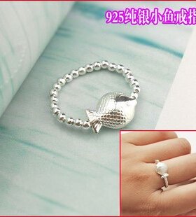 正品s925素银圆珠戒指铃铛弹力