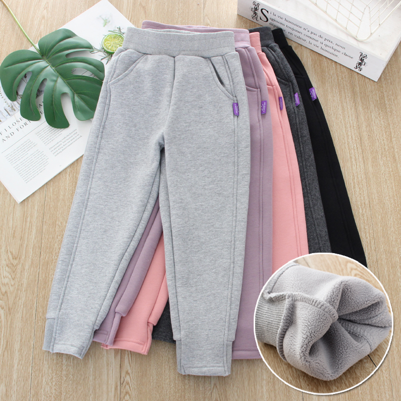 儿童一体绒运动裤学生加绒长裤