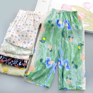 空调裤 儿童绵绸阔腿裤 宝宝碎花防蚊裤 子直筒裤 夏 女童洋气宽松薄裤