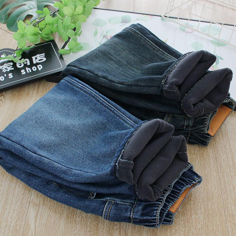 儿童加绒弹力软牛仔裤加厚一体绒
