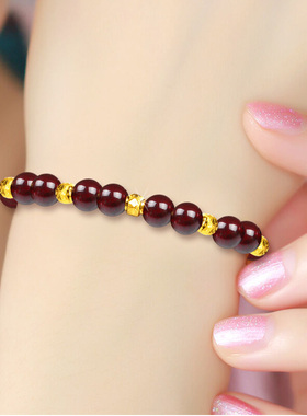 天然酒红石榴石黄金转运珠手链女新款手饰玛瑙手串手镯礼物送女友