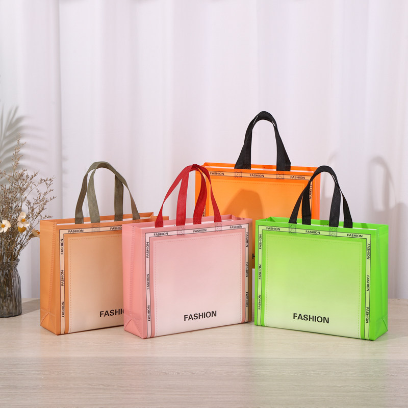 简约服装店手提袋无纺布加厚鞋盒购物袋渐变色空白礼品袋定制logo