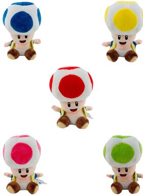 小号超级玛丽马里奥Toad奇诺比奥坐姿蘑菇人紫红黄蓝绿色毛绒公仔