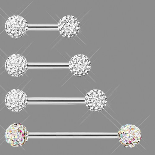 新款闪亮简单杠铃款钻球款乳头环穿刺饰品乳钉 nipple ring 乳环