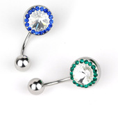 韩版 简约圆形水晶闪亮钻脐环脐扣脐钉钛钢防过敏细针脐环 时尚