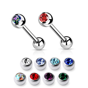 医用钛钢长直杆杠铃耳钉耳骨钉舌钉眉钉酒窝钉嵌钻水晶耳桥棒细针