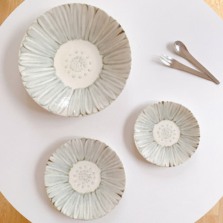 日本进口美浓烧大花朵陶瓷西餐盘子北欧花环甜品碟蛋糕盘家用菜盘