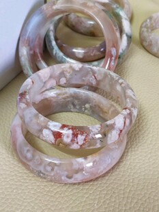 天然樱花玛瑙手镯高冰种多花一物一图